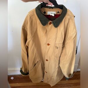 Vintage L.L. Bean Barn Canvas Chore Jacket Wool Liner Gold Saddle Beige XXL T
